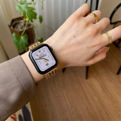 (38mm-40mm-41mm) Chain H design band Gold - باند تصميم سلسله ذهبي 