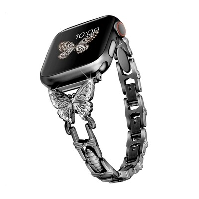 (38mm-40mm-41mm) Steel butterfly design Full Black - باند ستيل تصميم فراشه اسود كامل