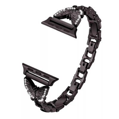 (38mm-40mm-41mm) Steel butterfly design Full Black - باند ستيل تصميم فراشه اسود كامل