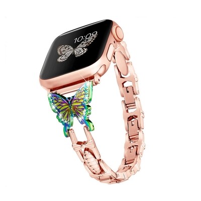 (38mm-40mm-41mm) Steel butterfly design Rose Gold &amp; Rainbow butterfly - باند ستيل تصميم فراشه روز قولد مع فراشه ملونه