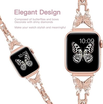 (38mm-40mm-41mm) Steel butterfly design Full Rose Gold- باند ستيل تصميم فراشه روز قولد كامل