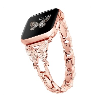 (38mm-40mm-41mm) Steel butterfly design Full Rose Gold- باند ستيل تصميم فراشه روز قولد كامل