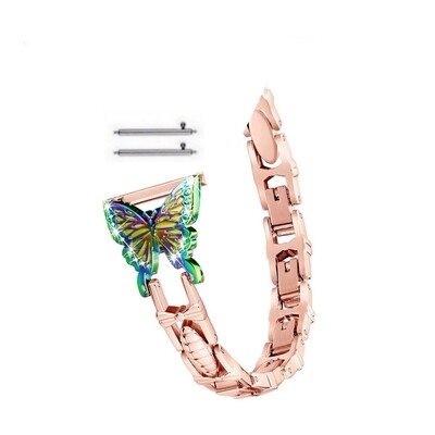 (22mm) Steel butterfly design Rose Gold &amp; Rainbow butterfly - باند ستيل تصميم فراشه روز قولد مع فراشه ملونه