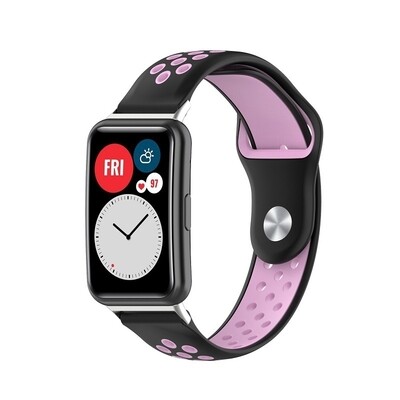 (Huawei Fit 1 &amp; 2 &amp; 3 &amp; 4/Pro) Nike Sports Silicone band Black&amp;Pink - باند نايك سبورت سيليكون لون اسود مع وردي 