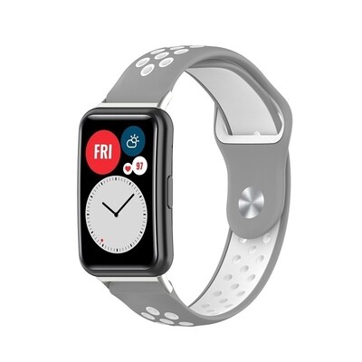 (Huawei Fit 1 &amp; 2 &amp; 3 &amp; 4/Pro) Nike Sports Silicone band Grey&amp;White - باند نايك سبورت سيليكون لون رمادي مع أبيض 