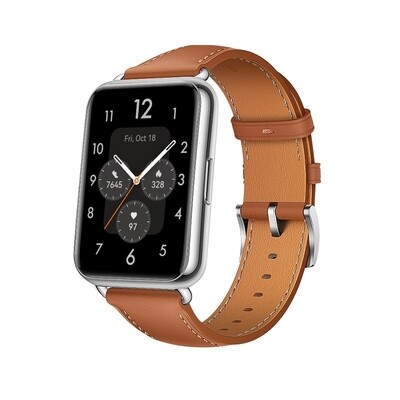 (Huawei Fit 1 &amp; 2 &amp; 3 &amp; 4/Pro) Leather Brown Band -  باند جلد لون بني 