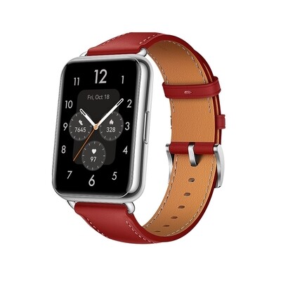(Huawei Fit 1 &amp; 2 &amp; 3 &amp; 4/Pro) Leather Red Band -   باند جلد لون احمر 