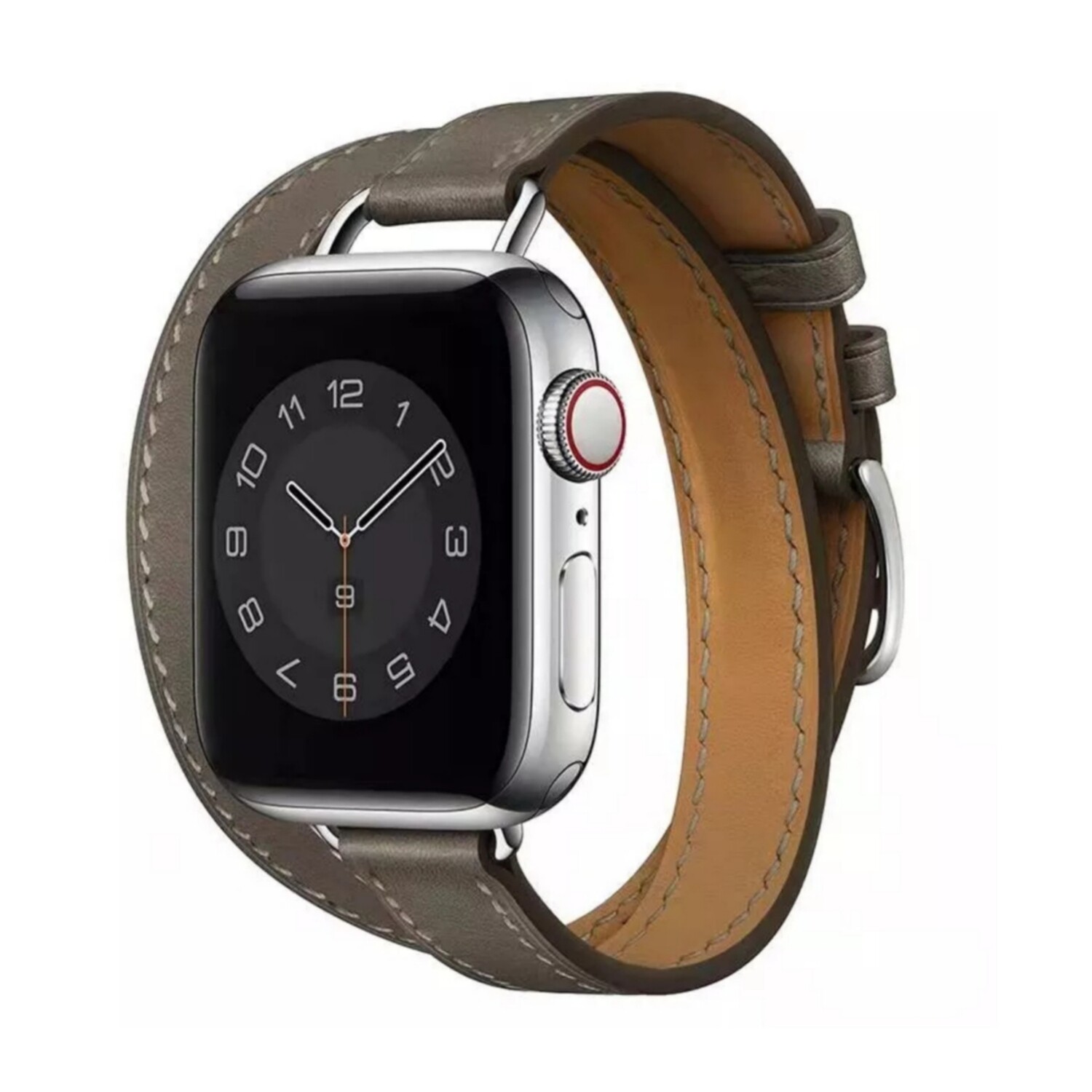 (42mm-44mm-45mm-49mm) Hermes Grey Leather double tour band Slim - جلد هرميز دبل رمادي ضعيف 