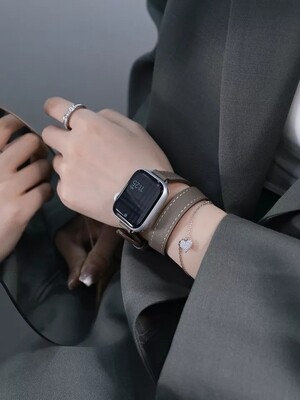 (42mm-44mm-45mm-49mm) Hermes Grey Leather double tour band Slim - جلد هرميز دبل رمادي ضعيف 