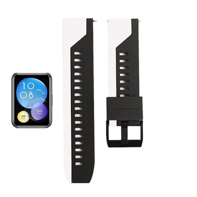 (Huawei Fit 1 &amp; 2 &amp; 3 &amp; 4/Pro) Silicone 2 Colors sports band White&amp;Black -  باند سيليكون رياضي لونين أبيض مع اسود 