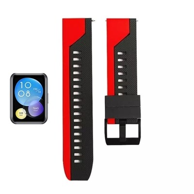 (Huawei Fit 1 &amp; 2 &amp; 3 &amp; 4/Pro) Silicone 2 Colors sports band Red&amp;Black -  باند سيليكون رياضي لونين احمر مع اسود 