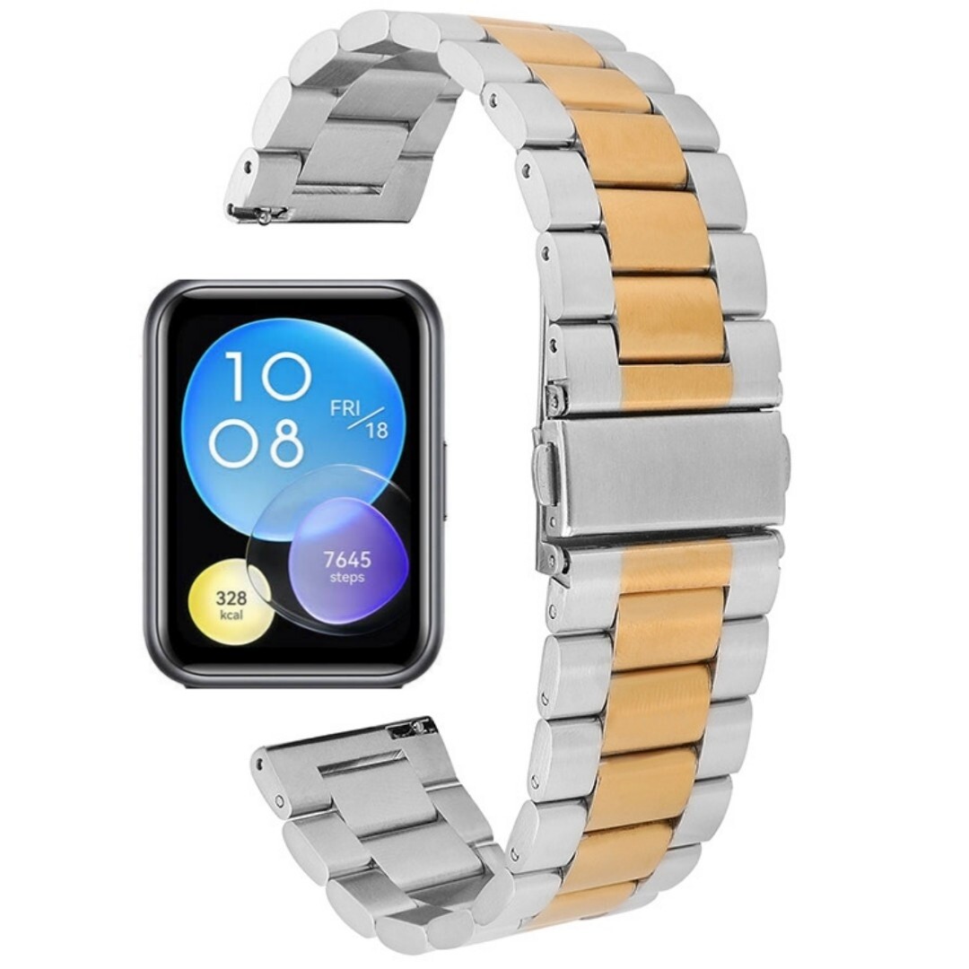 (Huawei Fit 1 &amp; 2 &amp; 3 &amp; 4/Pro) Rolex Classic design Silver&amp;Black - رولكس التصميم الكلاسيكي سلفر مع ذهبي كامل