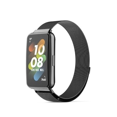 (Huawei Band 7 ONLY ) Steel Magnatic Full Black - باند ستيل مغناطيس اسود 