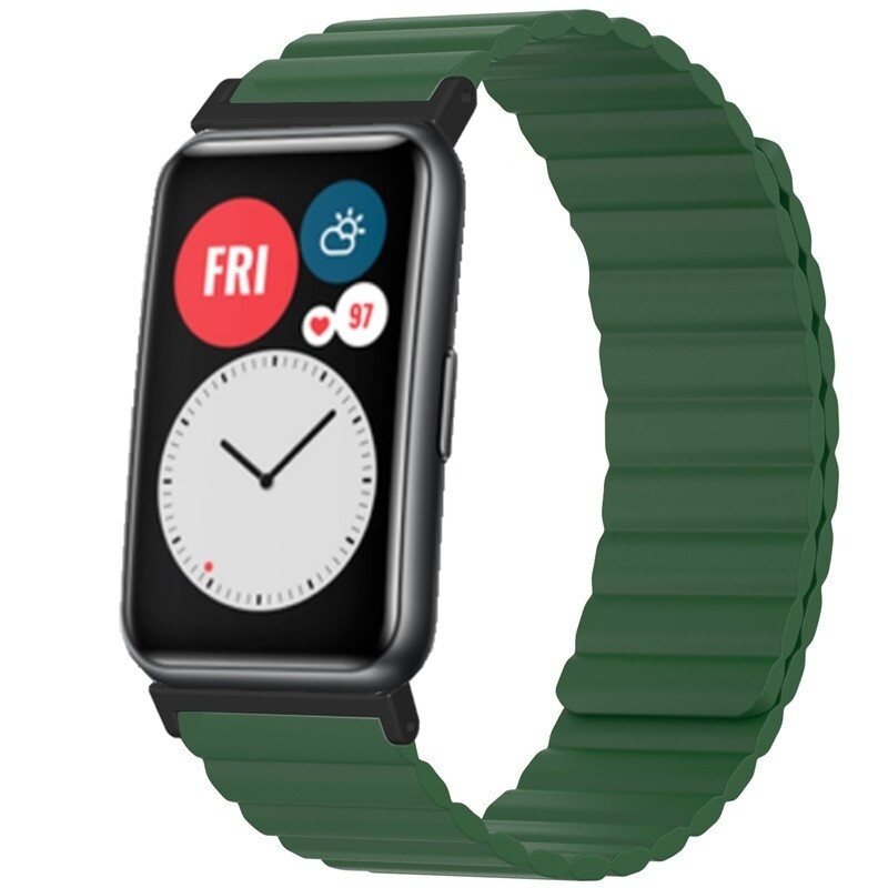 (Huawei Fit 1 &amp; 2 &amp; 3 &amp; 4/Pro) Single color silicone magnatic band Full Green - باند سيليكون مغناطيسي لون أخضر كامل