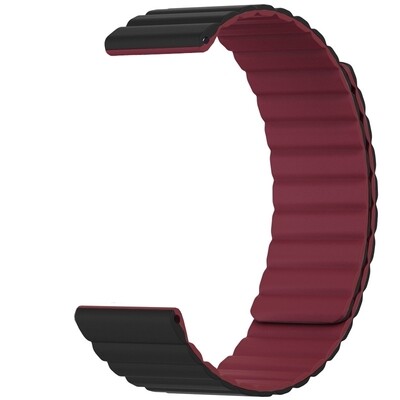 (20mm) Double color silicone magnatic band Black&amp;Burgundy - باند سيليكون مغناطيسي لونين اسود مع عنابي 