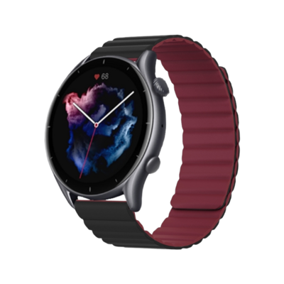 (20mm) Double color silicone magnatic band Black&amp;Burgundy - باند سيليكون مغناطيسي لونين اسود مع عنابي 
