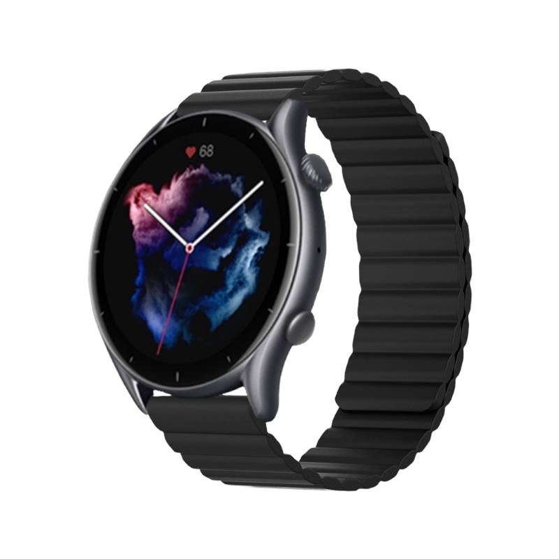 (20mm) Single color silicone magnatic band Full Black - باند سيليكون مغناطيسي لون اسود كامل 