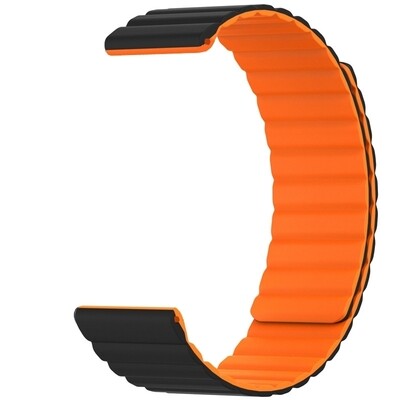(20mm) Double color silicone magnatic band Black&amp;Orange - باند سيليكون مغناطيسي لونين اسود مع برتقالي 