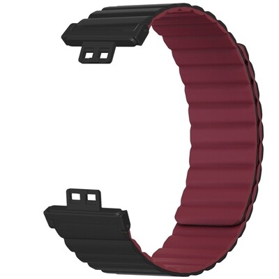 (Huawei Fit 1 &amp; 2 &amp; 3 &amp; 4/Pro) Double color silicone magnatic band Black&amp;Burgundy - باند سيليكون مغناطيسي لونين اسود مع عنابي 
