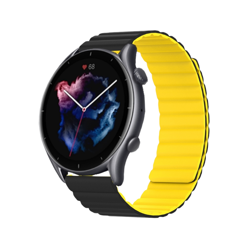 (20mm) Double color silicone magnatic band Black&amp;Yellow - باند سيليكون مغناطيسي لونين اسود مع اصفر 