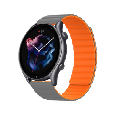 (20mm) Double color silicone magnatic band Grey&amp;Orange - باند سيليكون مغناطيسي لونين رمادي مع برتقالي