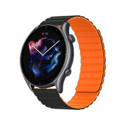 (20mm) Double color silicone magnatic band Black&amp;Orange - باند سيليكون مغناطيسي لونين اسود مع برتقالي 
