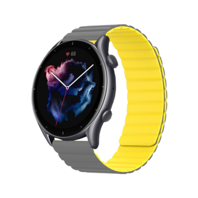 (20mm) Double color silicone magnatic band Grey&amp;Yellow - باند سيليكون مغناطيسي لونين رمادي مع اصفر 