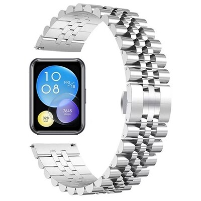 (Huawei Fit 1 &amp; 2 &amp; 3 &amp; 4/Pro) Rolex Full Silver - رولكس سلفر كامل