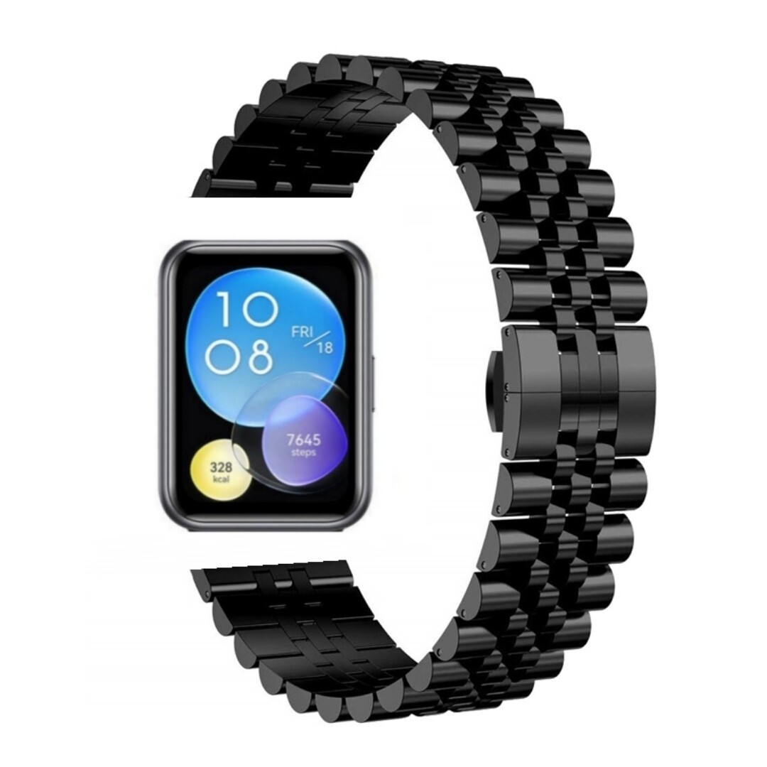 (Huawei Fit 1 &amp; 2 &amp; 3 &amp; 4/Pro) Rolex Full Black - رولكس اسود كامل
