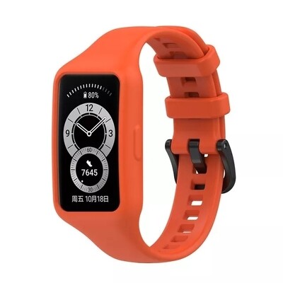 (Huawei Band 6 &amp; 7 ) Silicone band with cover Orange - باند سيليكون مع كفر برتقالي 