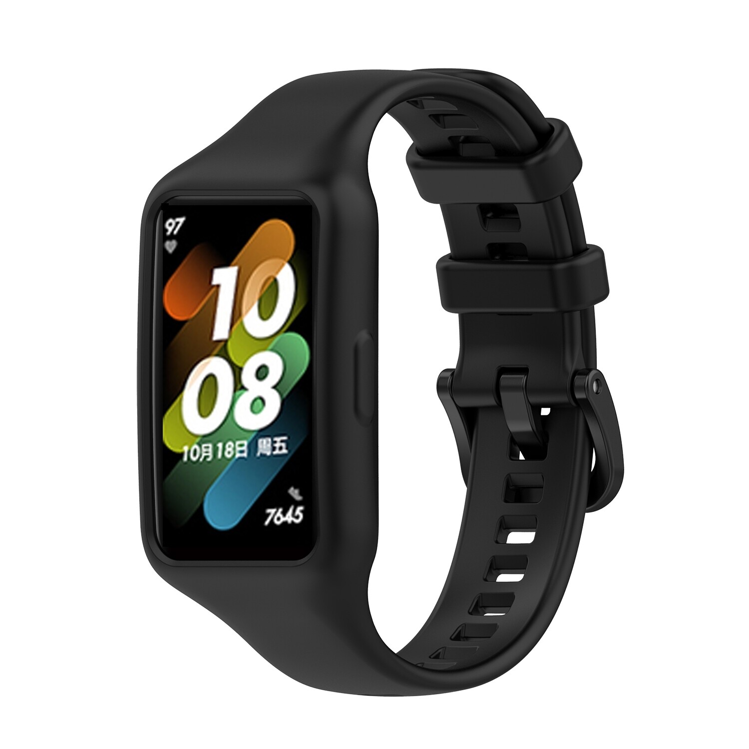 (Huawei Band 6 &amp; 7 ) Silicone band with cover Black - باند سيليكون مع كفر اسود 
