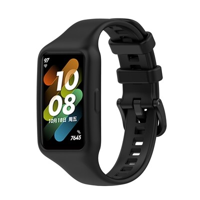 (Huawei Band 6 &amp; 7 ) Silicone band with cover Black - باند سيليكون مع كفر اسود 