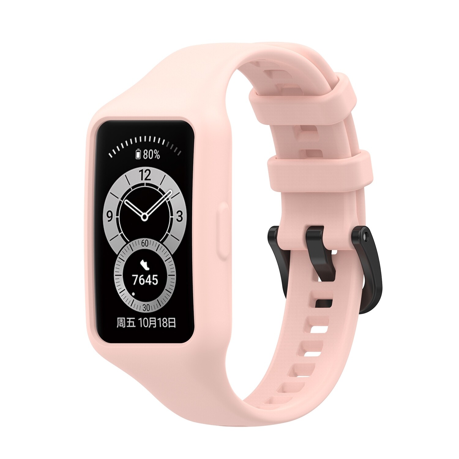 (Huawei Band 6 &amp; 7 ) Silicone band with cover Pink - باند سيليكون مع كفر وردي 