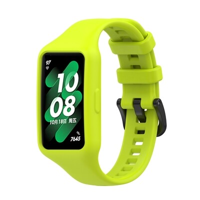 (Huawei Band 6 &amp; 7 ) Silicone band with cover Neon Green - باند سيليكون مع كفر فسفوري 