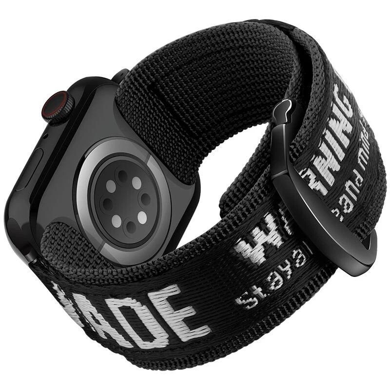 (38mm-40mm-41mm) Fabric sports Black &amp; White - خام رياضي اسود مع أبيض