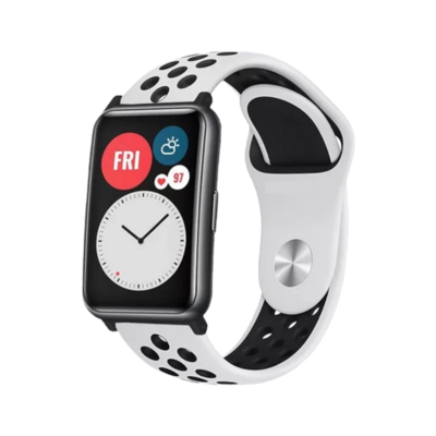 (Huawei Fit 1 &amp; 2 &amp; 3 &amp; 4/Pro) Nike Sports Silicone band White&amp;Black - باند نايك سبورت سيليكون لون ابيض مع اسود 