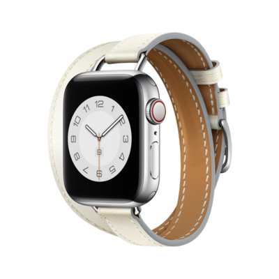 (42mm-44mm-45mm-49mm) Hermes Off-white Leather double tour band Slim - جلد هرميز دبل اوف وايت ضعيف 