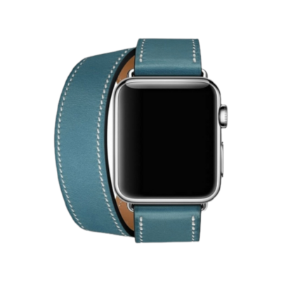 (38mm-40mm-41mm) Hermes Sky blue Leather double tour Band - جلد هرميز دبل سماوي 