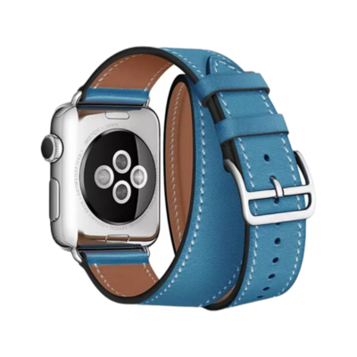 (42mm-44mm-45mm-49mm) Hermes Sky blue Leather double tour Band - جلد هرميز دبل سماوي 
