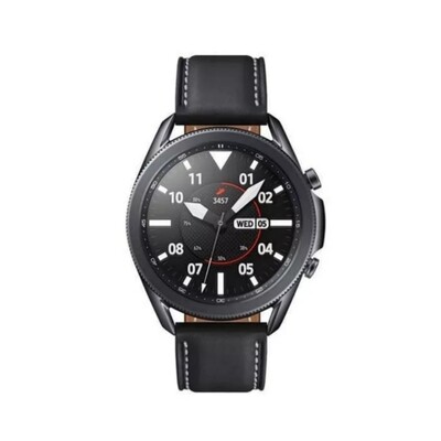 (22mm) Leather Black with white stitching -  باند جلد اسود مع خيوط بيضاء