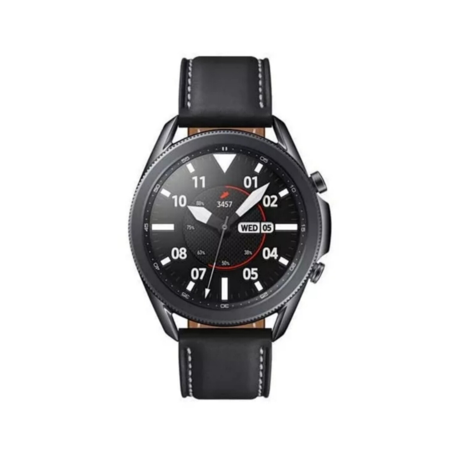 (22mm) Leather Black with white stitching -  باند جلد اسود مع خيوط بيضاء