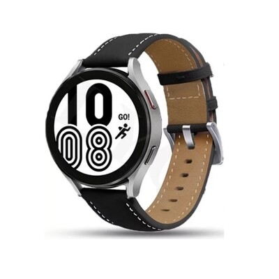 (22mm) Leather Black with white stitching -  باند جلد اسود مع خيوط بيضاء