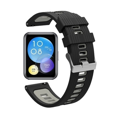 (Huawei Fit 1 &amp; 2 &amp; 3 &amp; 4/Pro) Silicone Sports Band Black&amp;Grey -  باند سيليكون رياضي لون اسود مع رمادي 