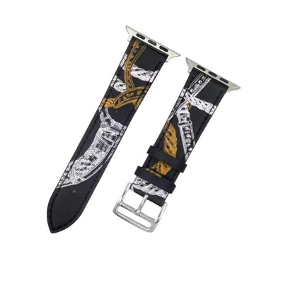 (38mm-40mm-41mm) Hermes Leather Noir Band - جلد هرميز نقش اسود 