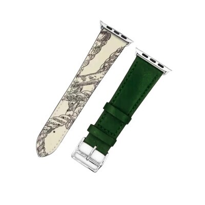 (42mm-44mm-45mm-49mm) Hermes Leather Green Band - جلد هرميز زيتي مع نقش 
