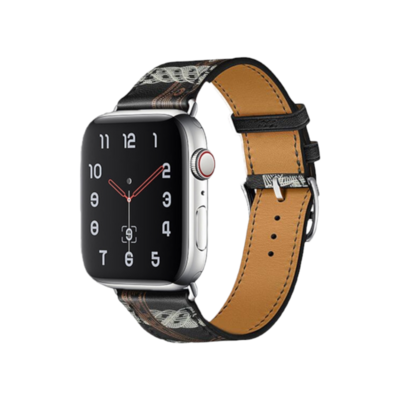 (42mm-44mm-45mm-49mm) Hermes Leather Noir Band - جلد هرميز نقش اسود 