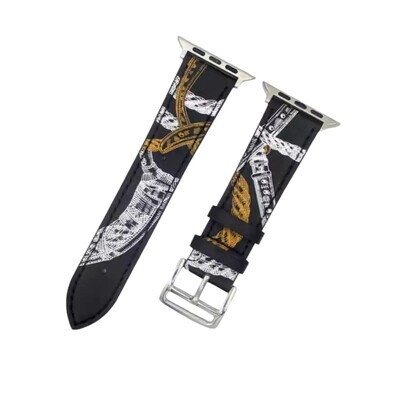 (42mm-44mm-45mm-49mm) Hermes Leather Noir Band - جلد هرميز نقش اسود 