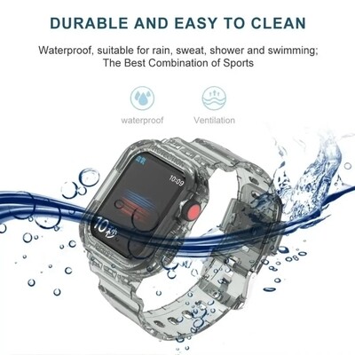 (44mm-45mm) band with cover Transparent Black - باند مع كفر شفاف اسود 