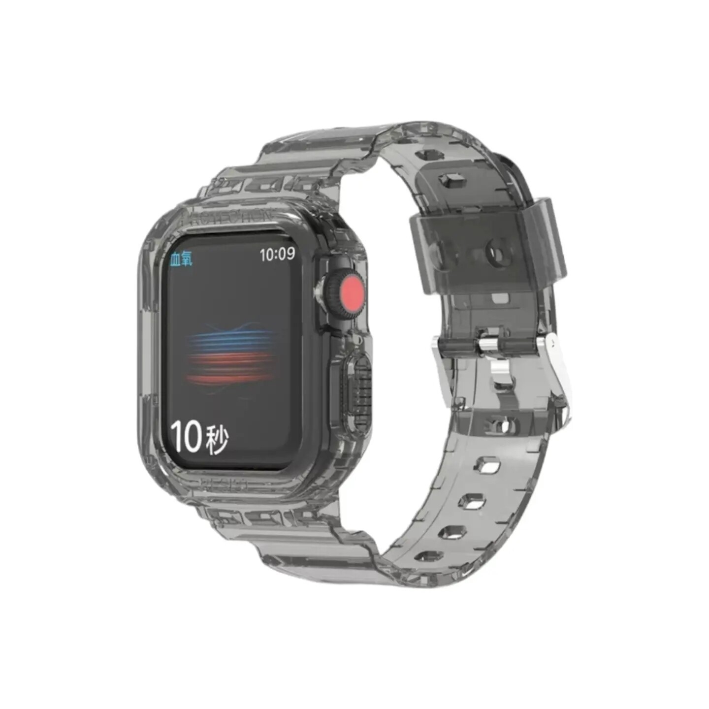 (44mm-45mm) band with cover Transparent Black - باند مع كفر شفاف اسود 