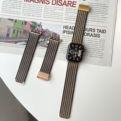 (42mm-44mm-45mm-49mm) Steel lined band Black&amp;Silver - باند ستيل مخطط اسود مع سلفر 